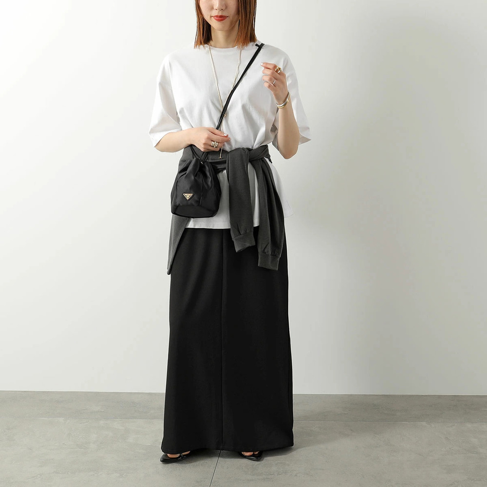 Prada 2way Shoulder Bag drawstring satin triangle Nero Black
